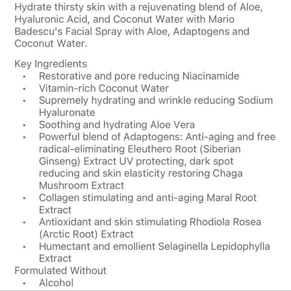 $5🌟 Mario Badescu Skincare Facial Spray With Aloe, Adaptogens and Coconut Water - Picture 2 of 6